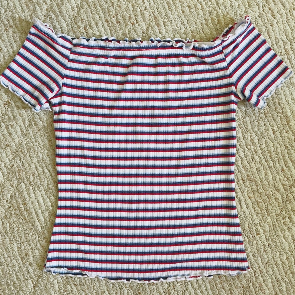 Arizona Blue Red and White Striped Off The Shoulder Top
